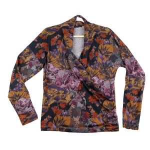 Nally & Mille Floral Womens Small Long Sleeve Faux Wrap Colorful Top Fall Colors